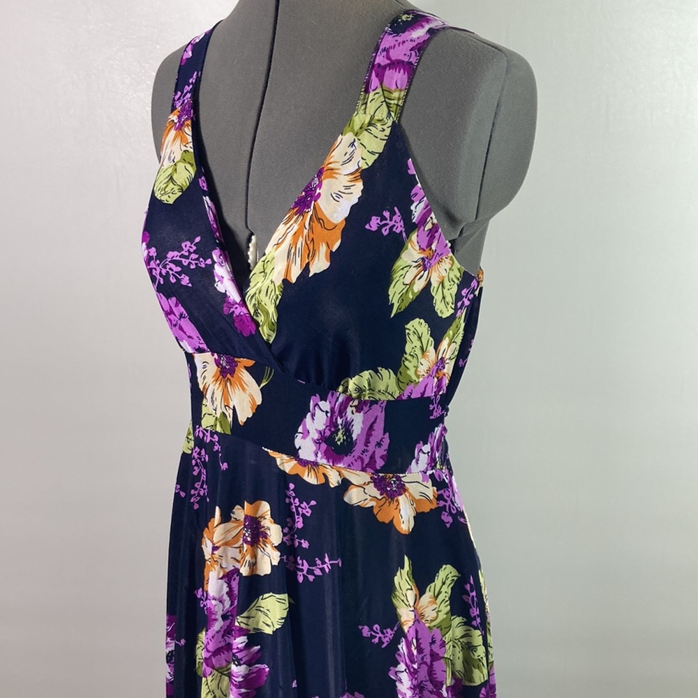 Plunge Neck Floral Tie Back Scalloped High Low Hem Line Dress Size M - Picture 5 of 10